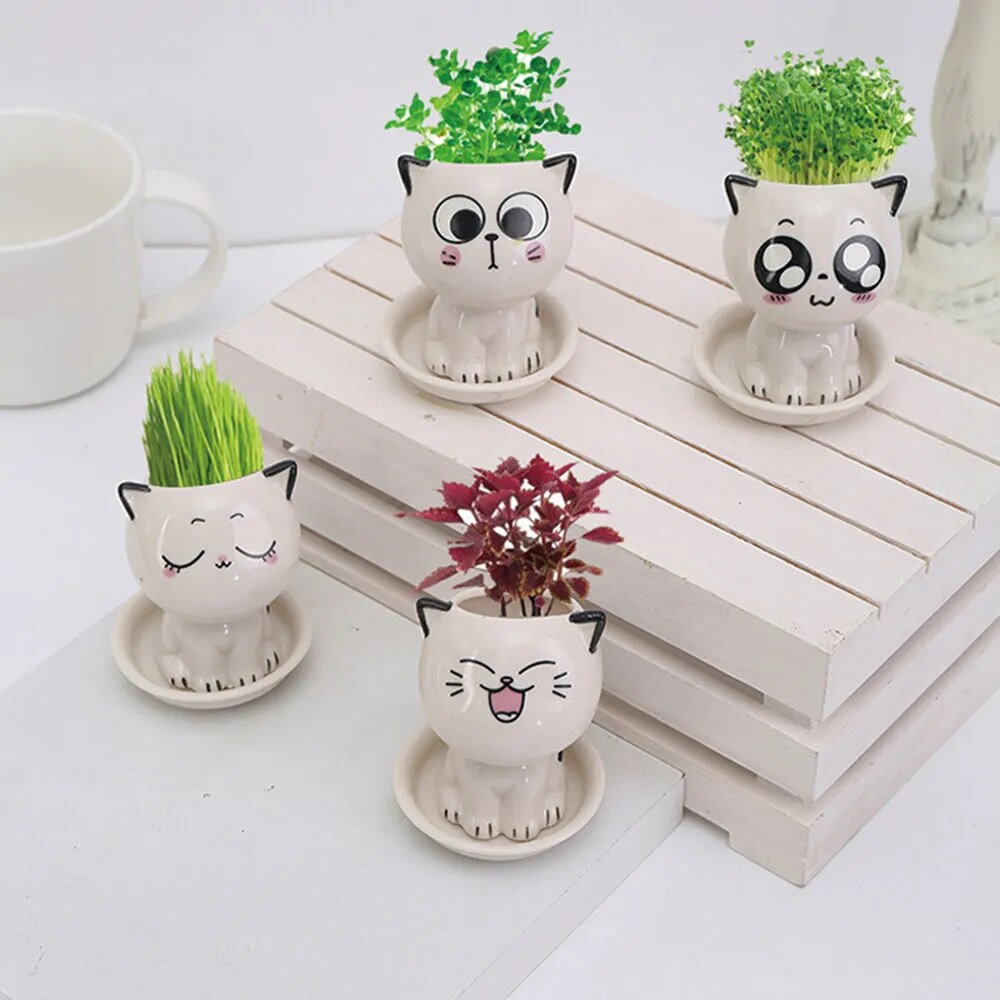 Mini Cat-Shaped Ceramic Vases