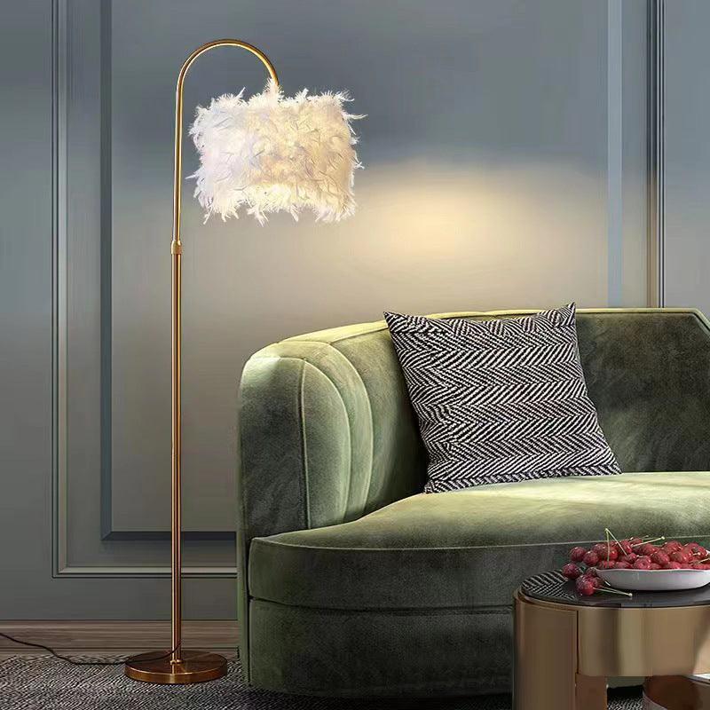 Feathered Gold Curved Floor Lamp