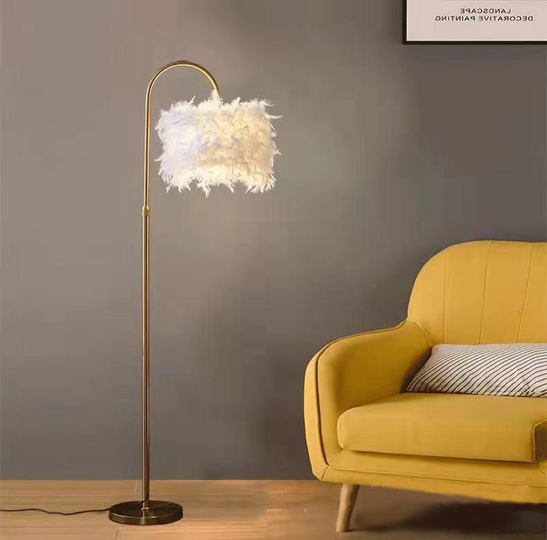 Feathered Gold Curved Floor Lamp